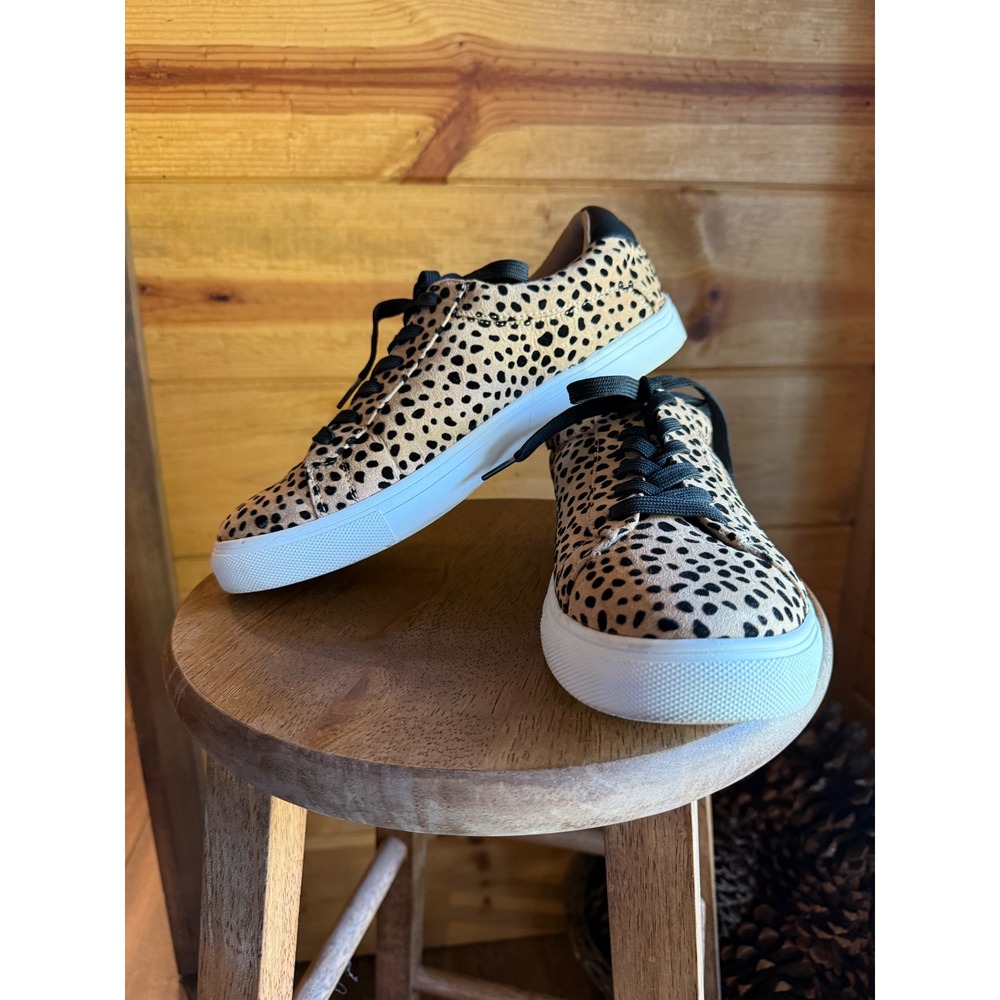 JustFab Marta Cheetah Print Low Top Fashion Sneakers Tan Black‎ Womens Size 9